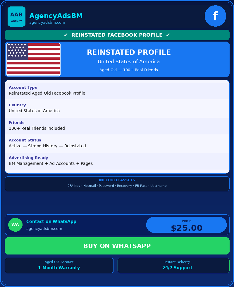 Reinstated USA Profile with 100+ Friends